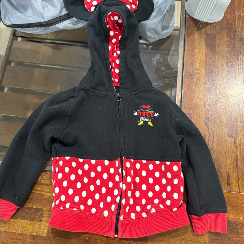 Disney Black and Red Minnie Mouse Hoodie Sweatshirt Size XS
